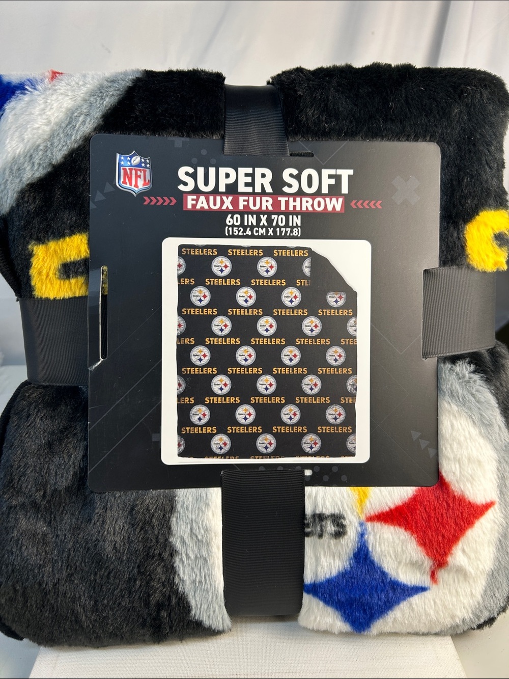 NFL Faux Fur Throw Blanket - Black, Yellow, Red, Blue, Gray